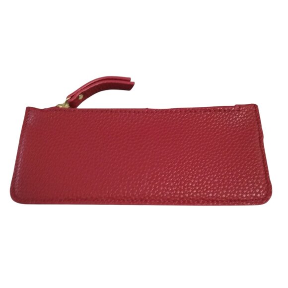 Pebbled Faux Leather Slim Credit Card Wallet Pouch Zip Closure Red Casual - Picture 5 of 5